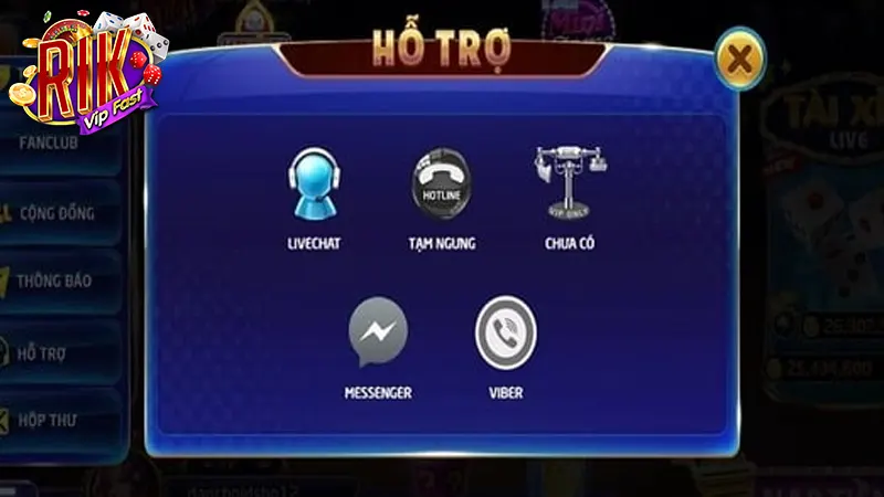 Liên lạc thông qua live chat tại Rikvip