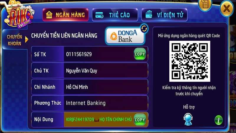 Giao dịch nạp rút Rik vip đẳng cấp tài phiệt cực nhanh chóng