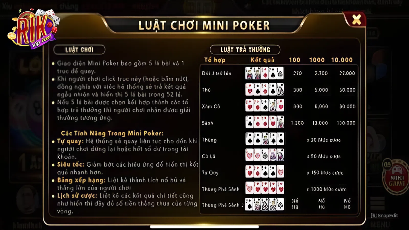 Các bước chơi mini poker thắng lớn tại Rikvip